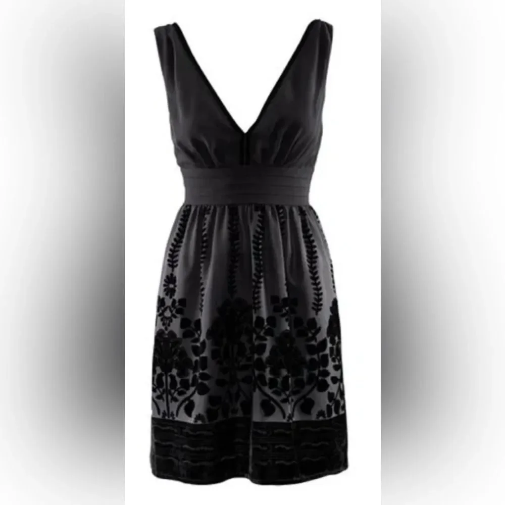 H&M Conscious Collection Deep V Black Burnout Velvet A Line Cocktail Dress 14